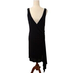 Y2K Vintage Bebe Women’s M Black Wrap Midi Dress Low Plunge Neck Made in USA